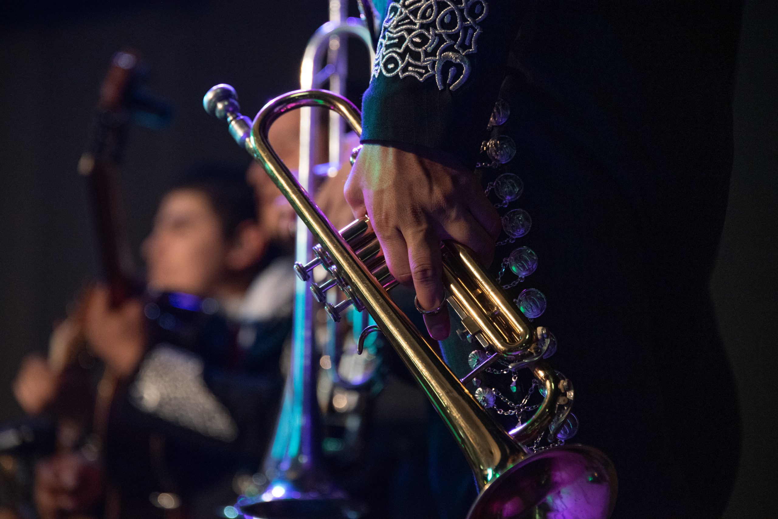 MEXICAN MUSICIAN MARIACHI WITH TRADITIONAL TRUMPET IN MEXICAN SERENATA MEXICAN MUSICIAN MARIACHI WITH TRADITIONAL TRUMPET IN MEXICAN SERENATA